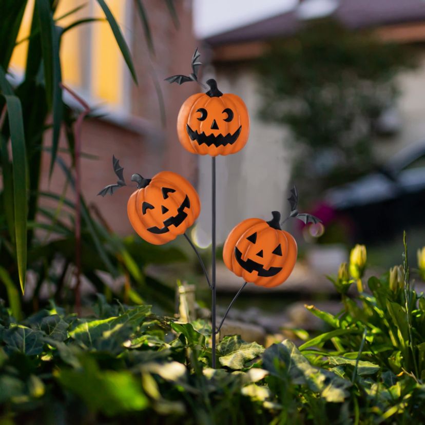 39.50"H Halloween Metal Pumpkins w/Spring Bats Yard Stake (KD)