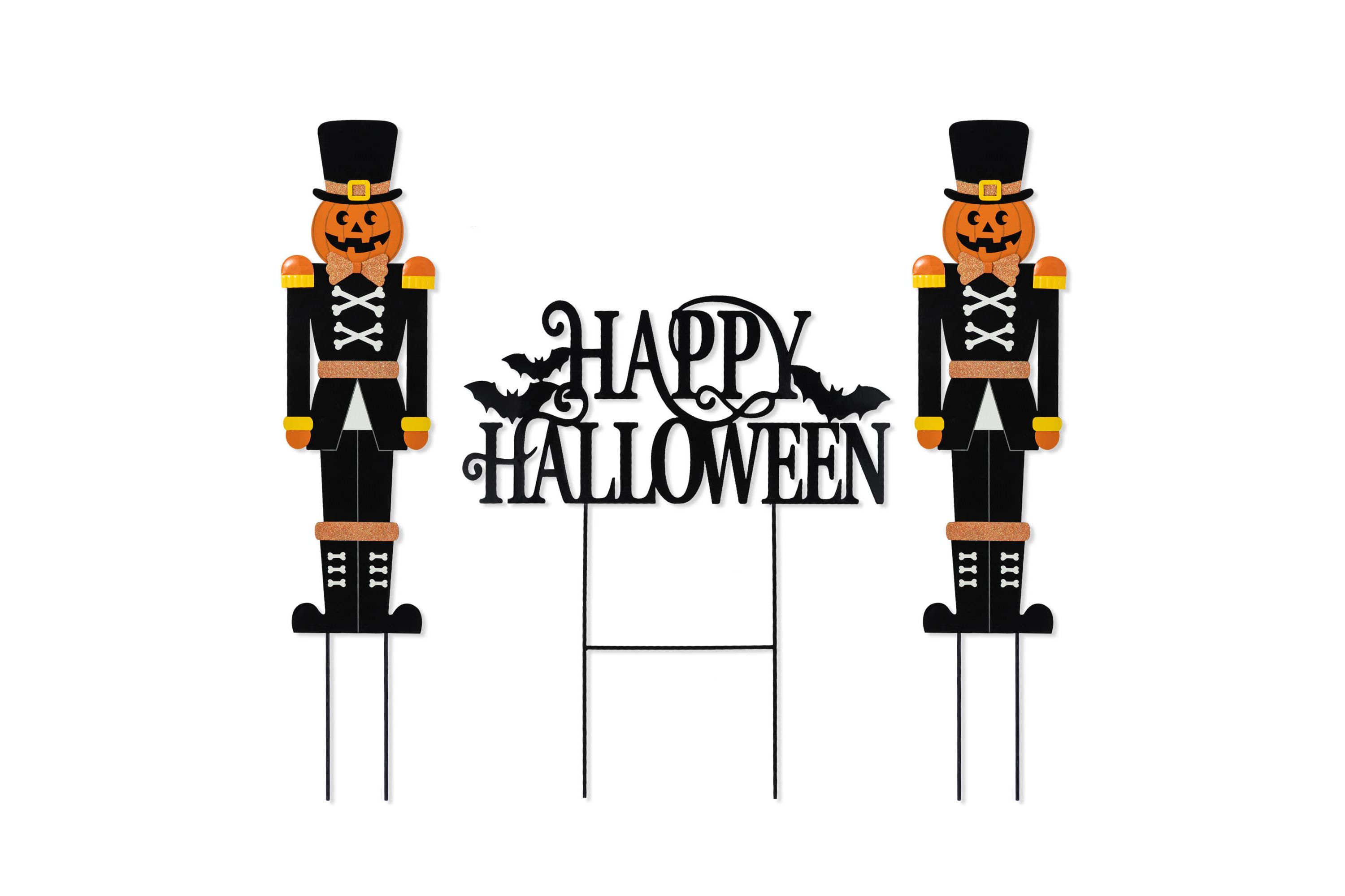 32"H S/3 Halloween Metal Nutcracker and HAPPY HALLOWEEN Yard Stake (KD)