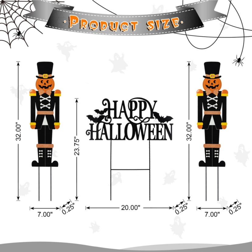 32"H S/3 Halloween Metal Nutcracker and HAPPY HALLOWEEN Yard Stake (KD)