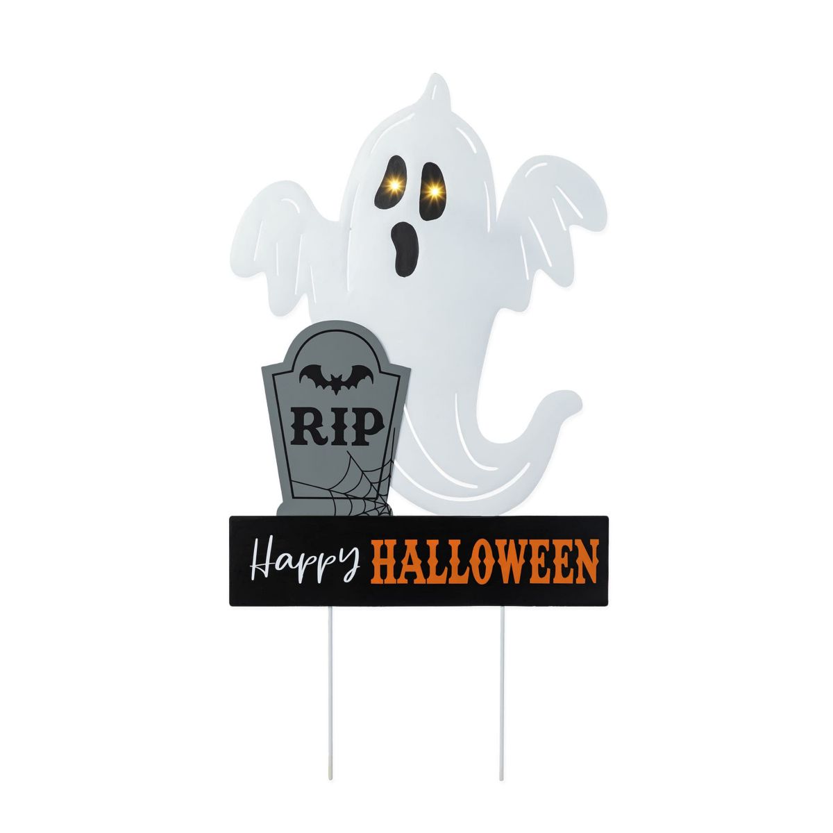 32.25"H Lighted Halloween Metal Ghost Tombstone Yard Stake