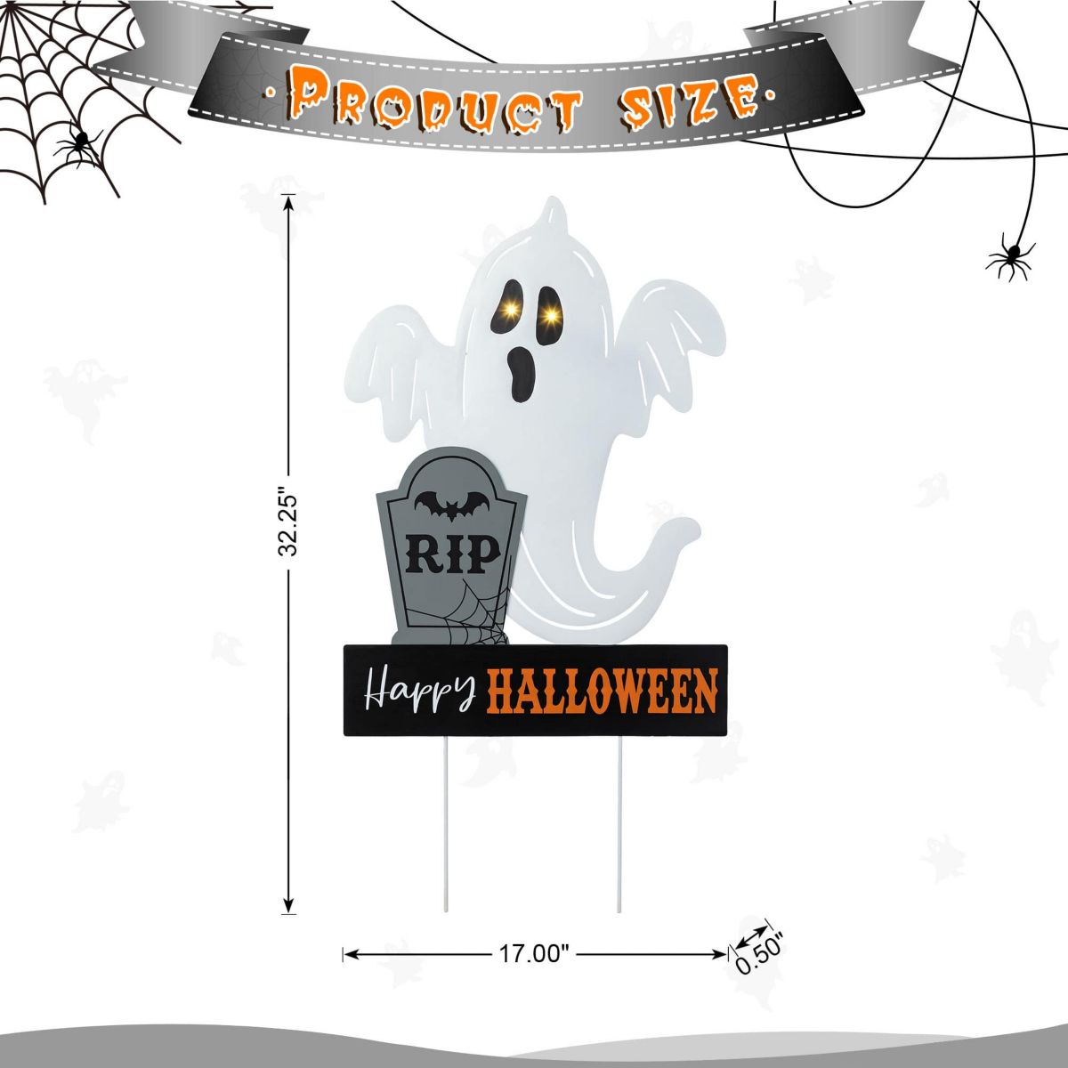 32.25"H Lighted Halloween Metal Ghost Tombstone Yard Stake