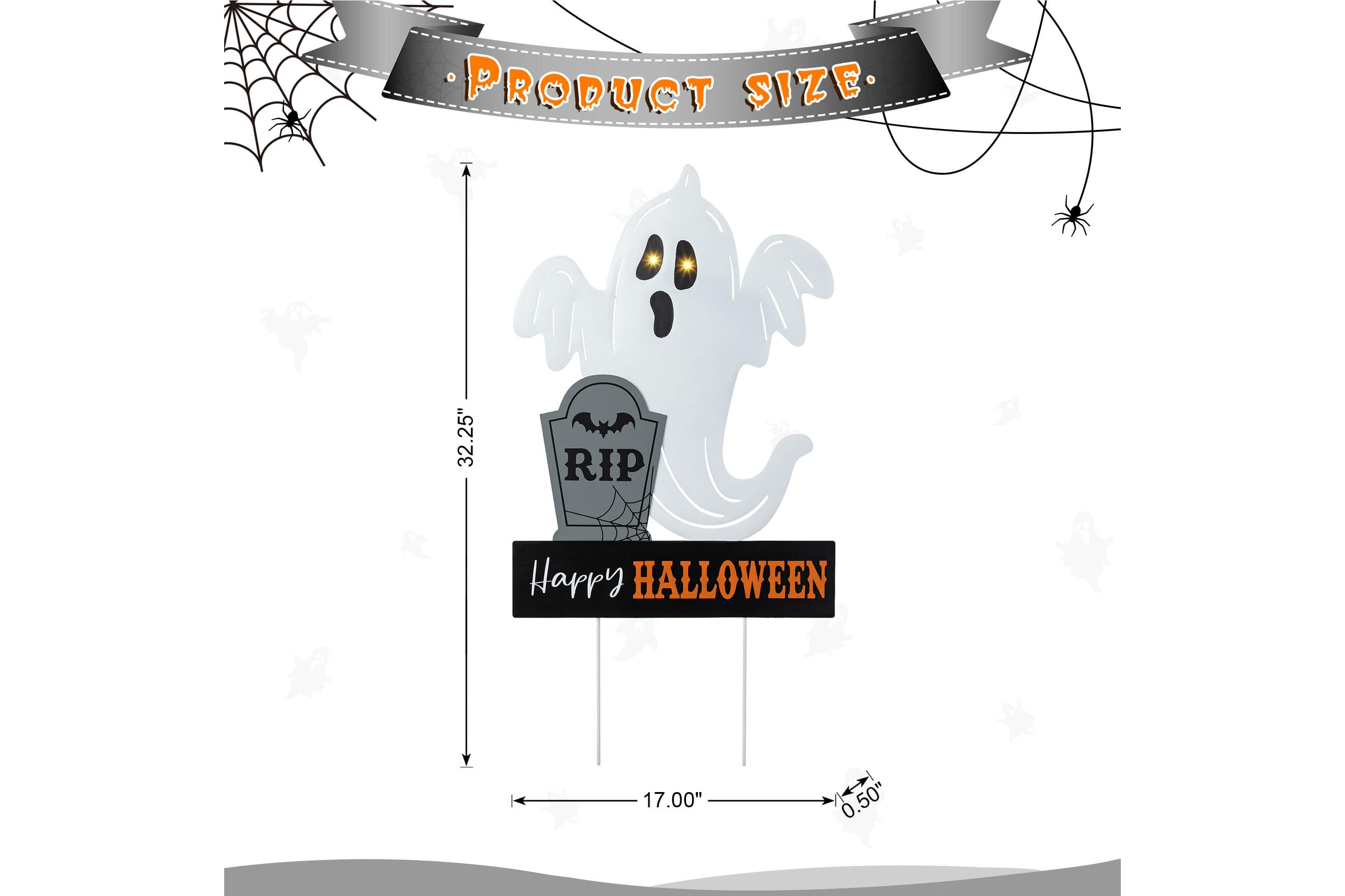 32.25"H Lighted Halloween Metal Ghost Tombstone Yard Stake