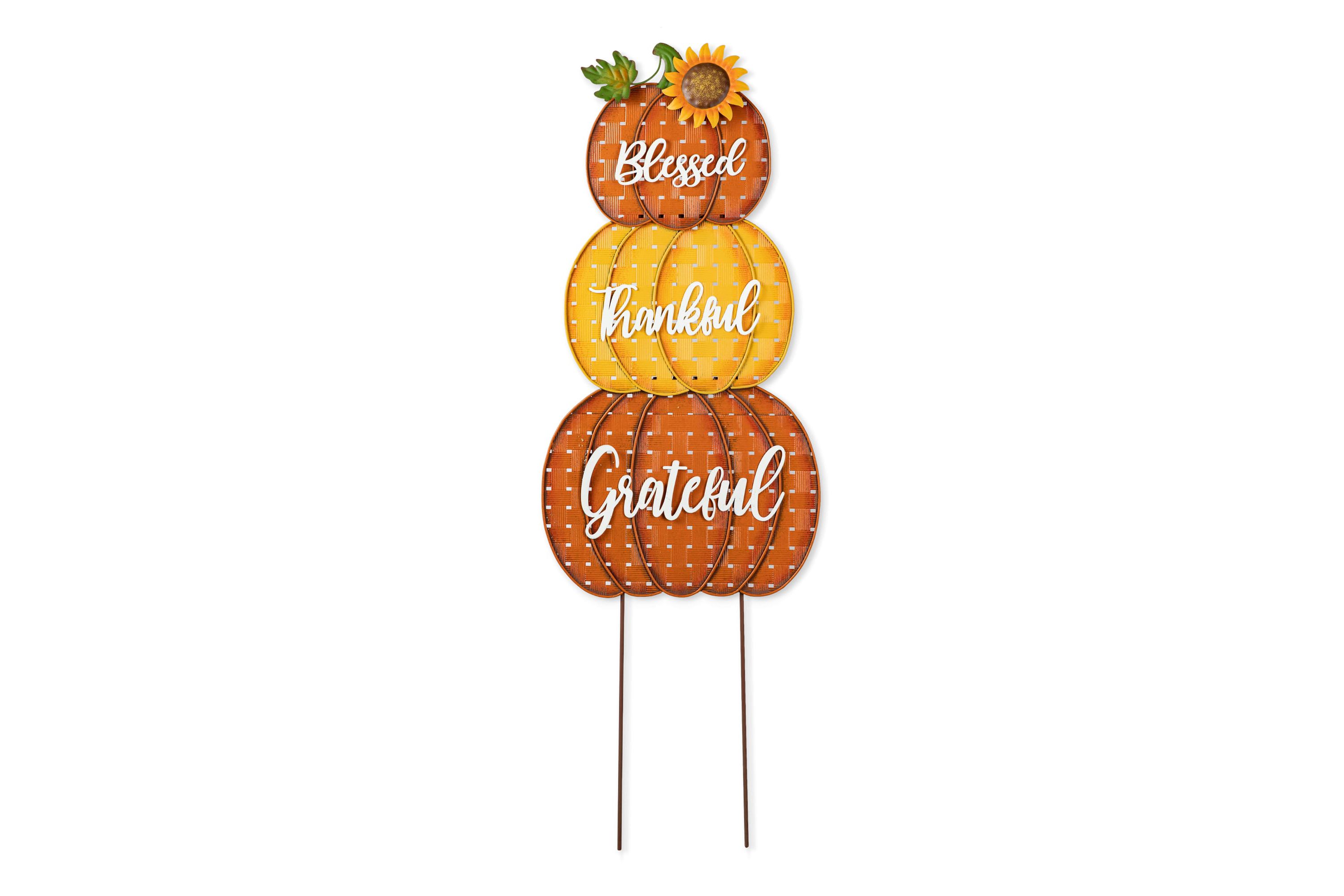 35.5"H Thanksgiving Metal Stacked Pumpkins Yard Stake(KD, Two function)