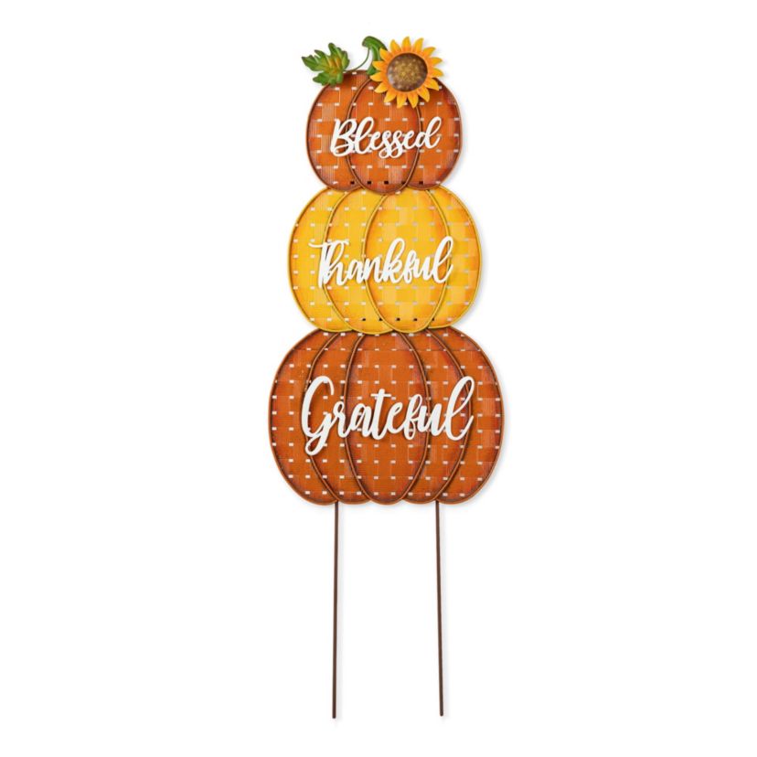 35.5"H Thanksgiving Metal Stacked Pumpkins Yard Stake(KD, Two function)