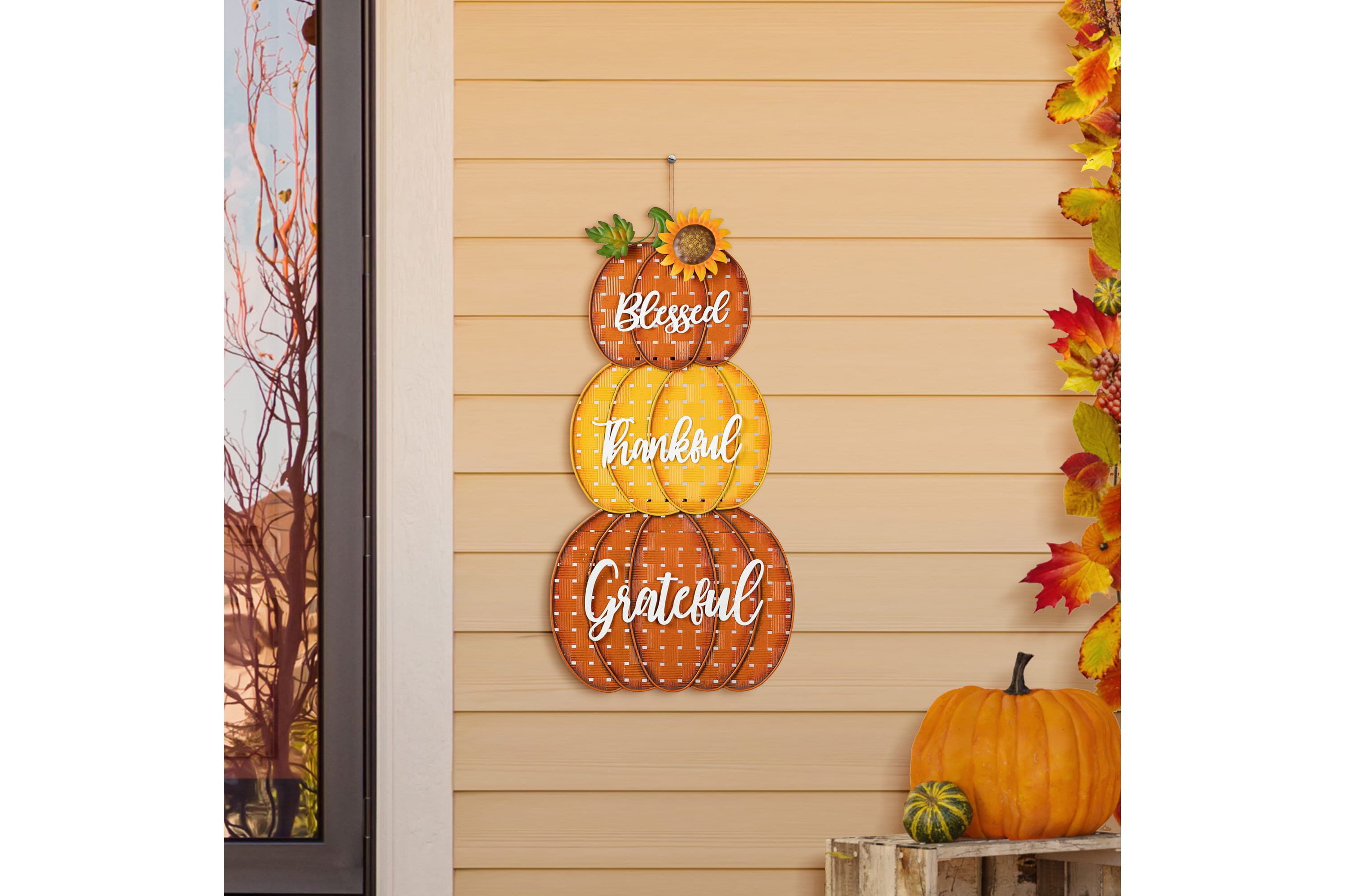 35.5"H Thanksgiving Metal Stacked Pumpkins Yard Stake(KD, Two function)