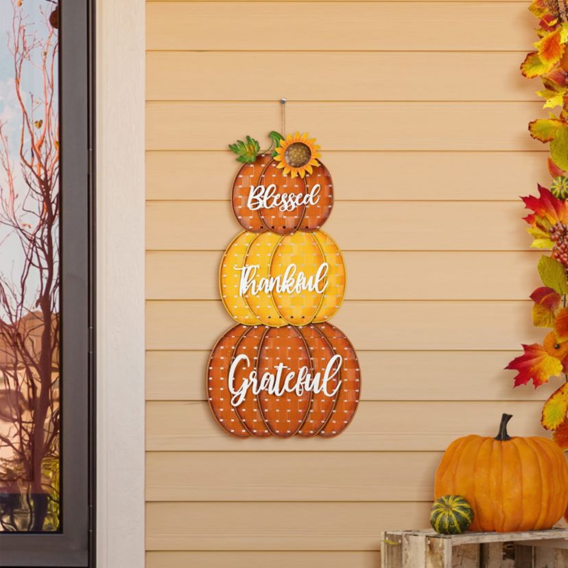 35.5"H Thanksgiving Metal Stacked Pumpkins Yard Stake(KD, Two function)