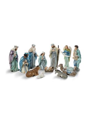 Glitzhome 12 Piece Oversized Deluxe Blue Resin Nativity Figurine Set