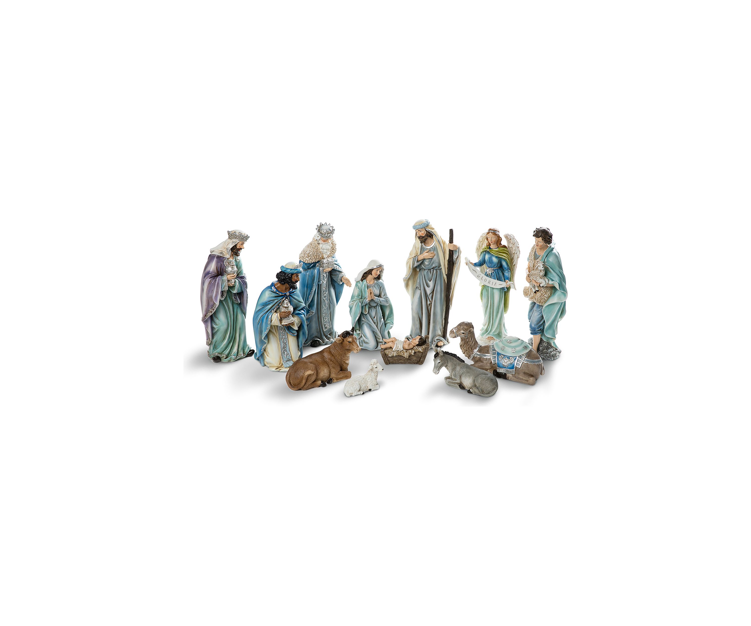 12 Piece Oversized Deluxe Blue Resin Nativity Figurine Set