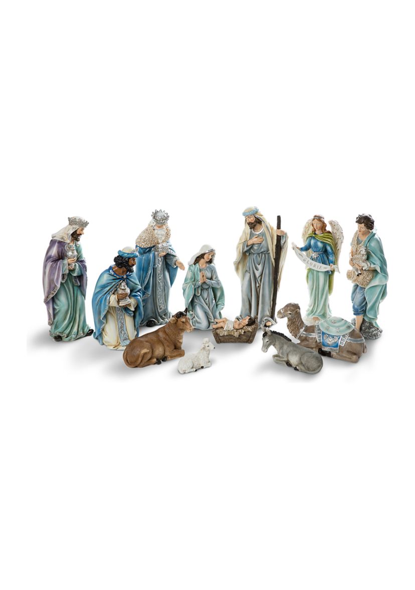 12 Piece Oversized Deluxe Blue Resin Nativity Figurine Set
