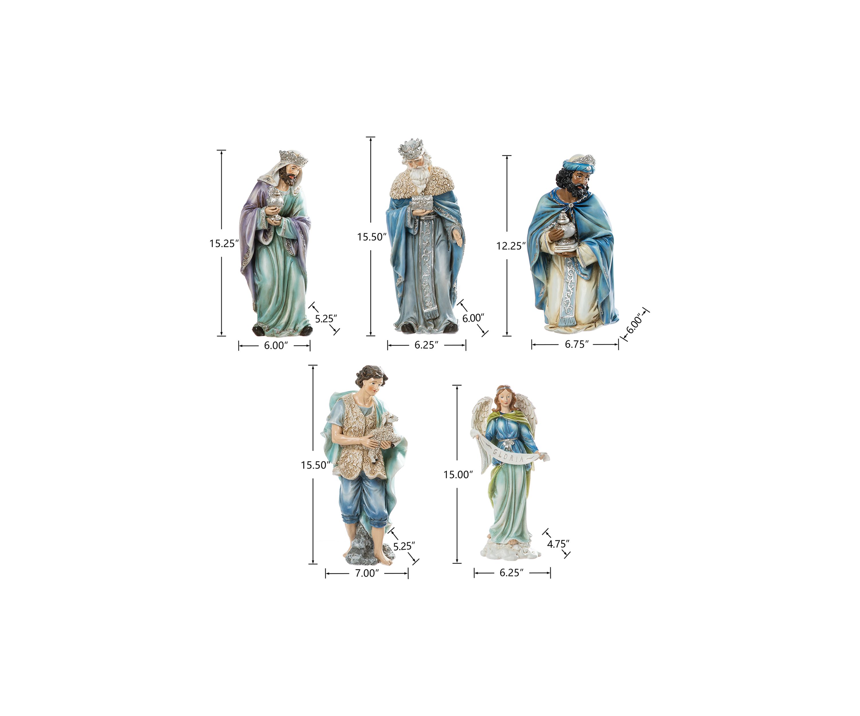 12 Piece Oversized Deluxe Blue Resin Nativity Figurine Set
