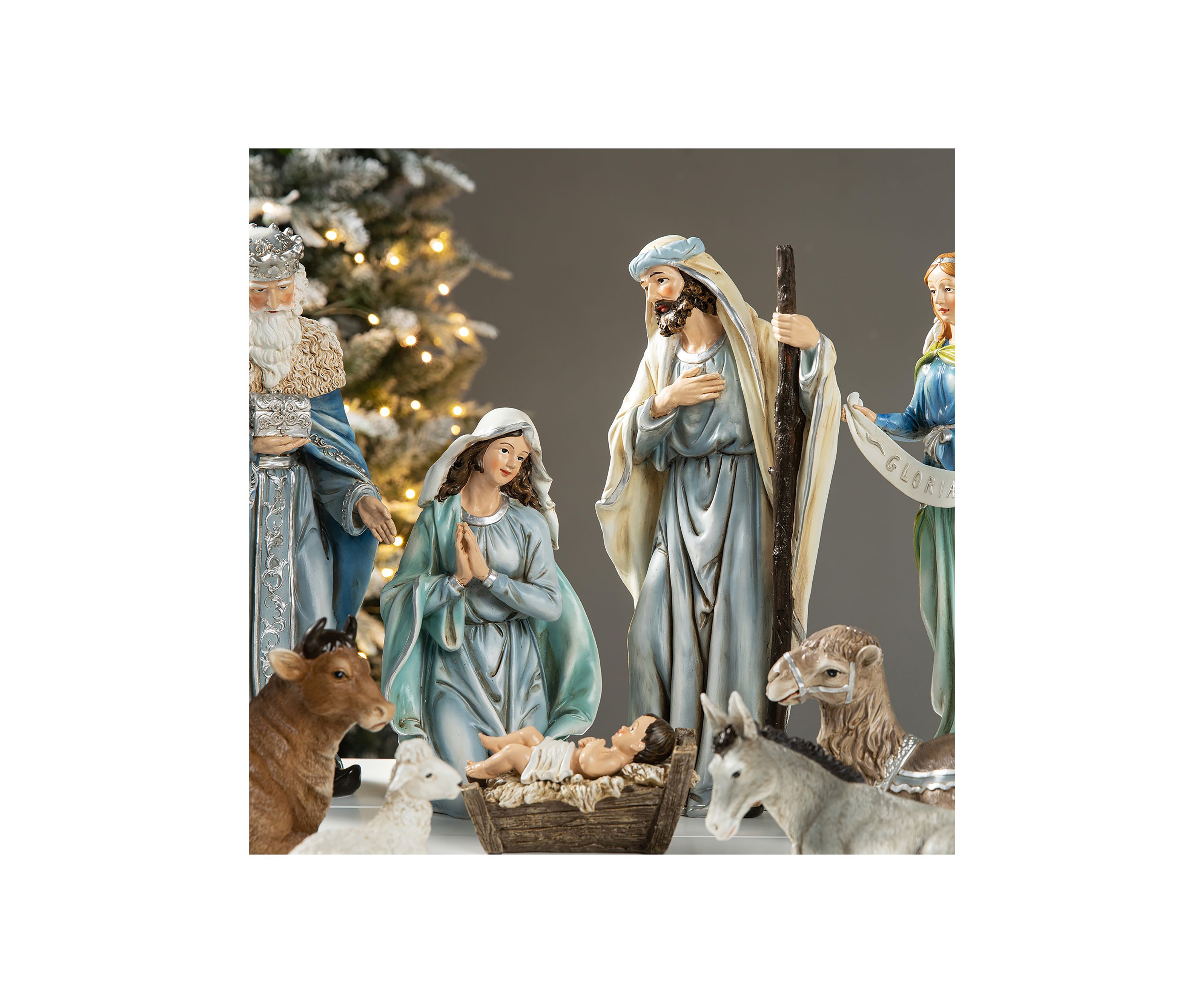 12 Piece Oversized Deluxe Blue Resin Nativity Figurine Set