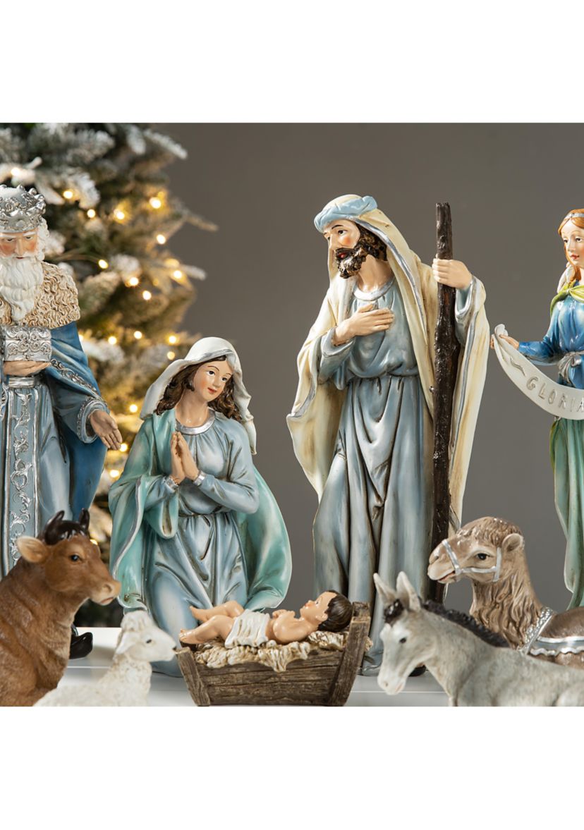 12 Piece Oversized Deluxe Blue Resin Nativity Figurine Set