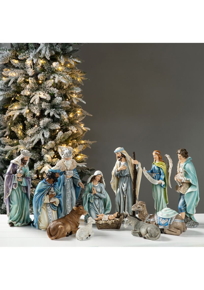12 Piece Oversized Deluxe Blue Resin Nativity Figurine Set