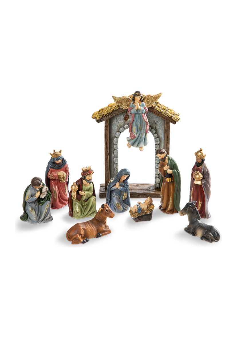 11 Piece Multi-Colored Resin Nativity Figurine Set