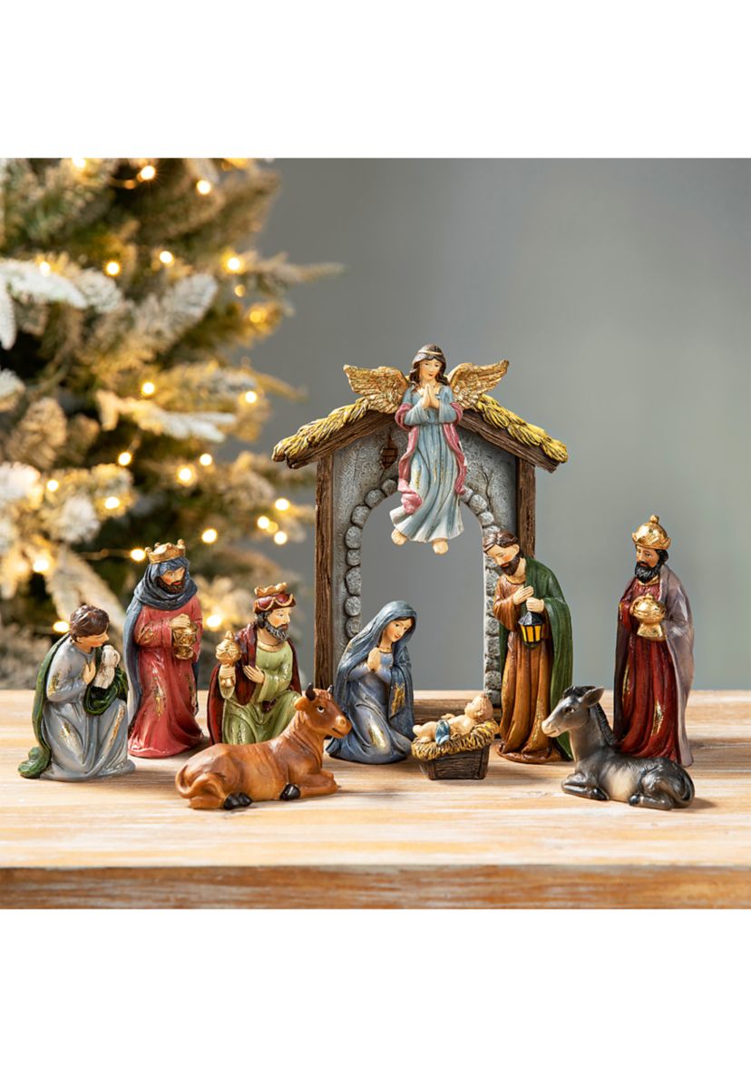 11 Piece Multi-Colored Resin Nativity Figurine Set