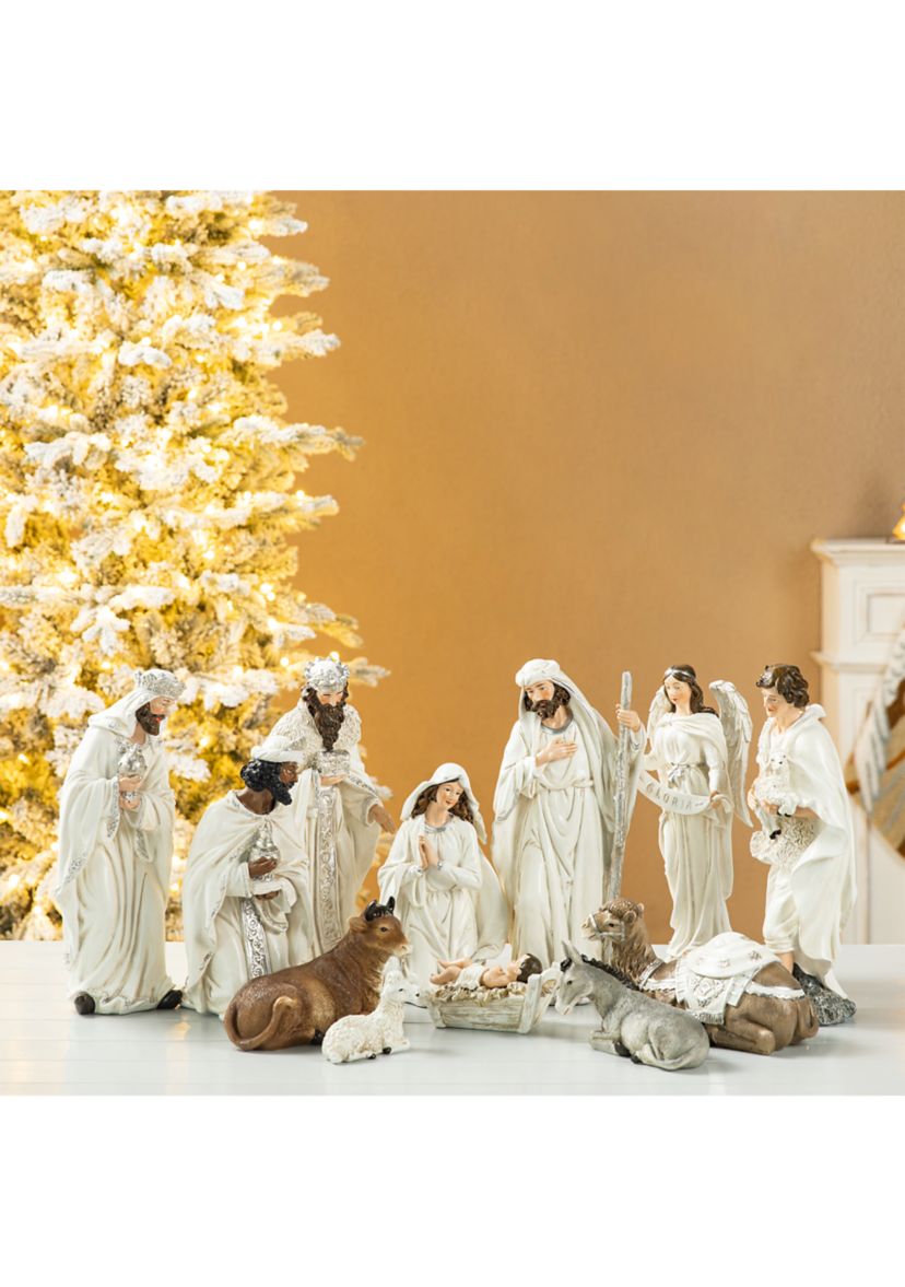 12pcs Oversized Ivory Resin Nativity Figurine Set
