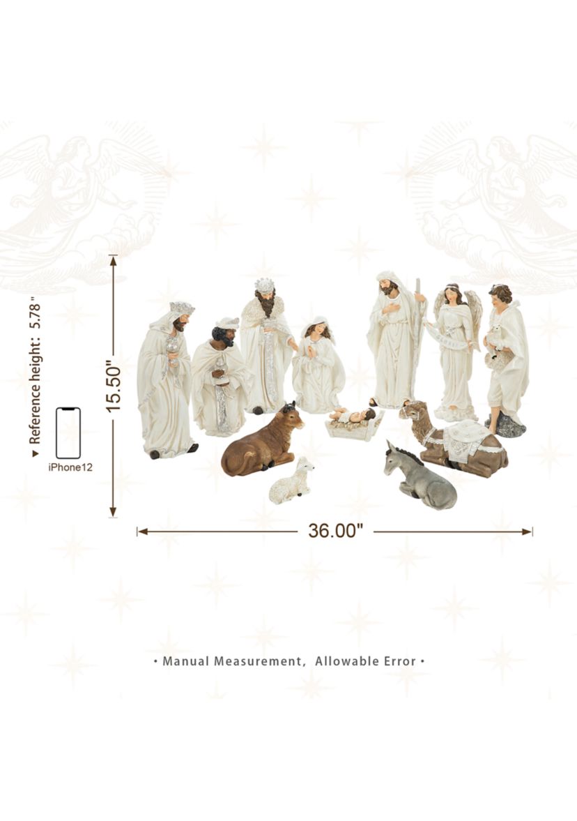 12pcs Oversized Ivory Resin Nativity Figurine Set