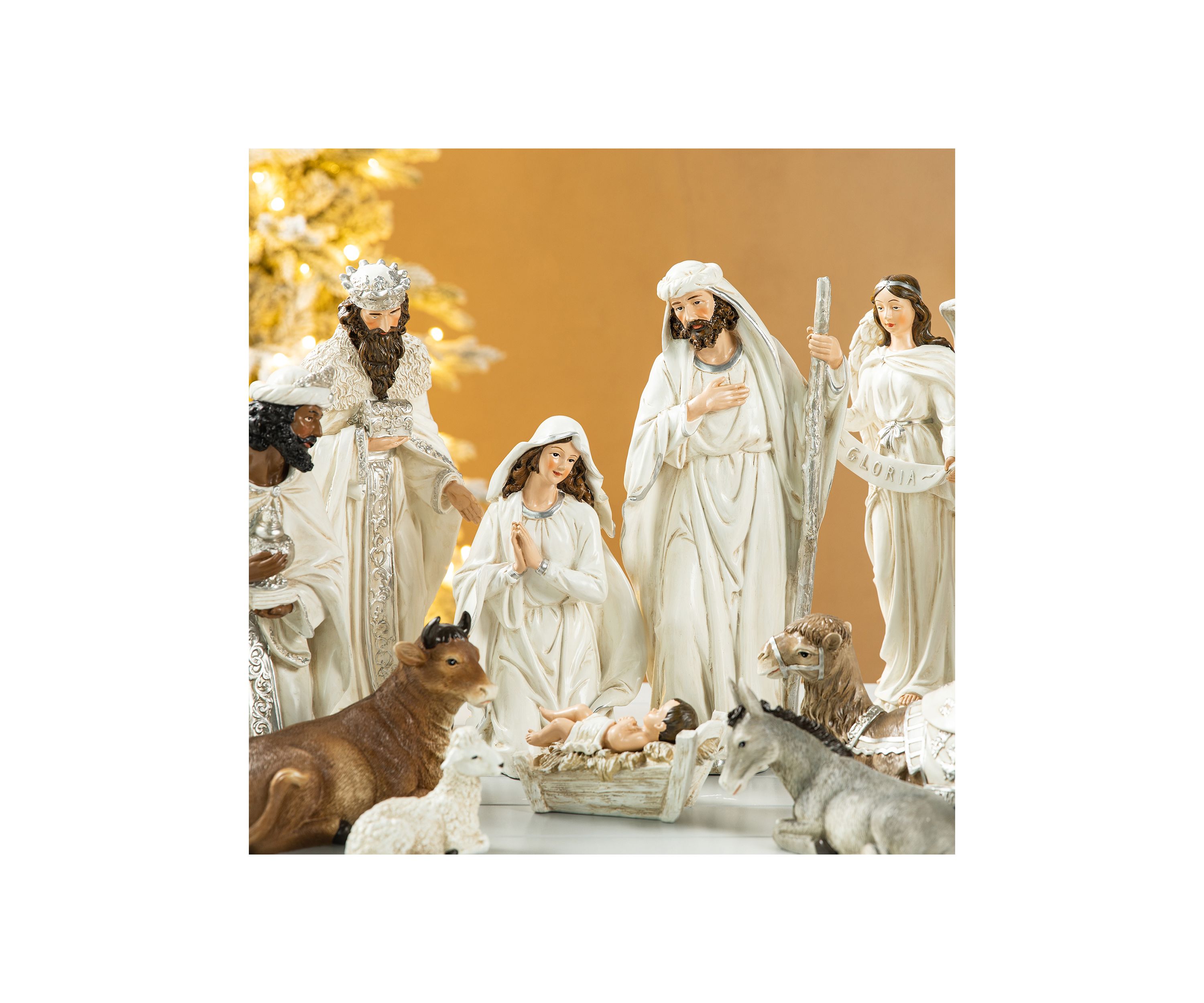 12pcs Oversized Ivory Resin Nativity Figurine Set