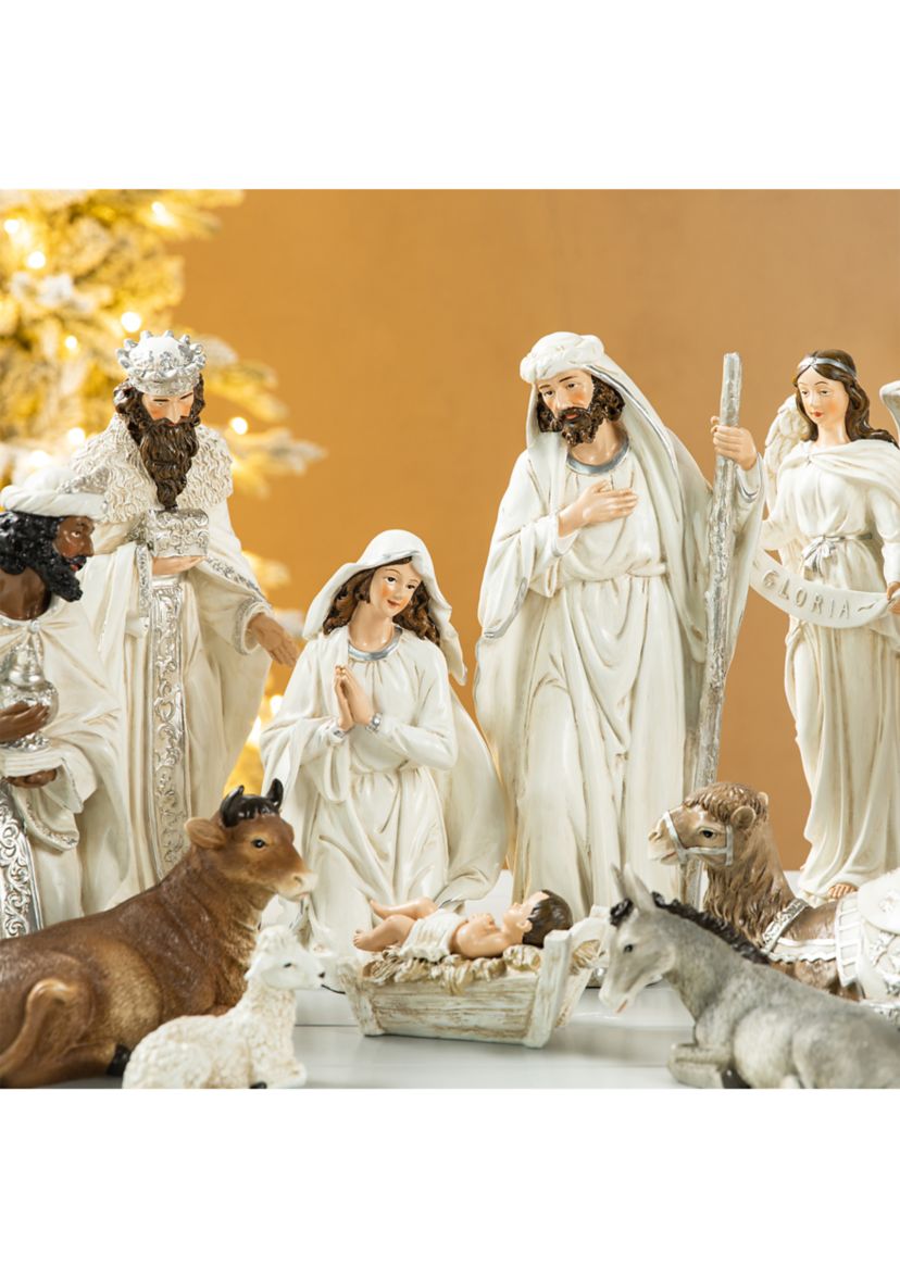 12pcs Oversized Ivory Resin Nativity Figurine Set
