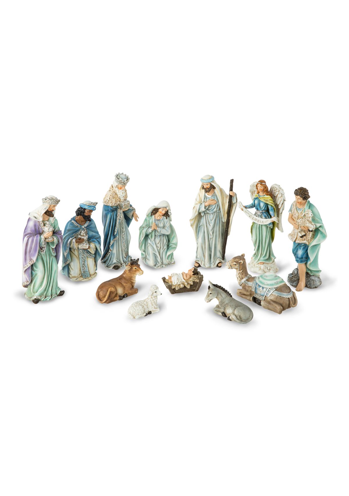 12pcs Deluxe Blue Resin Nativity Figurine Set