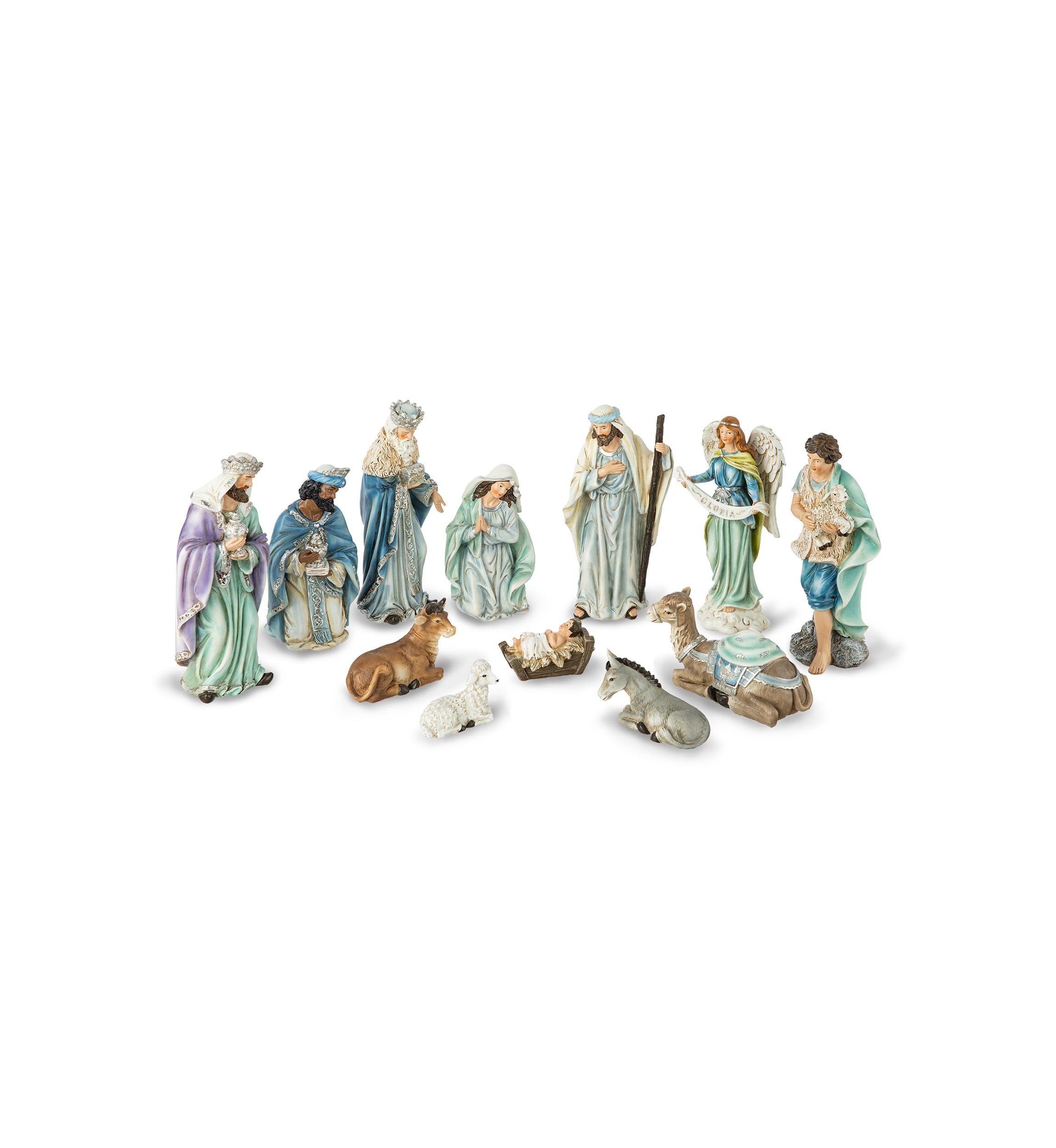 12pcs Deluxe Blue Resin Nativity Figurine Set