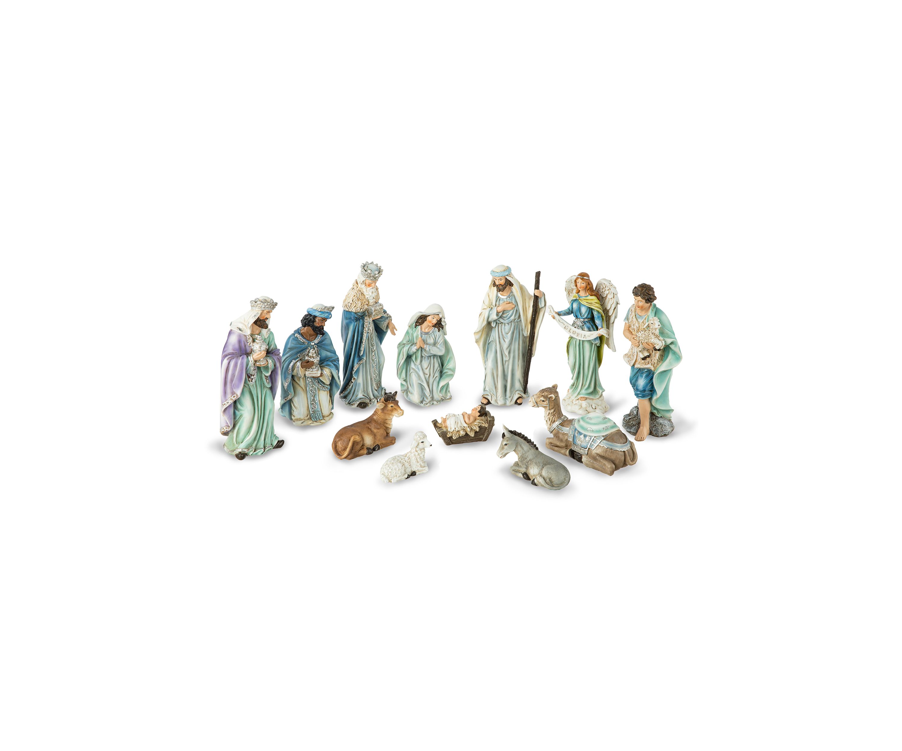 12pcs Deluxe Blue Resin Nativity Figurine Set