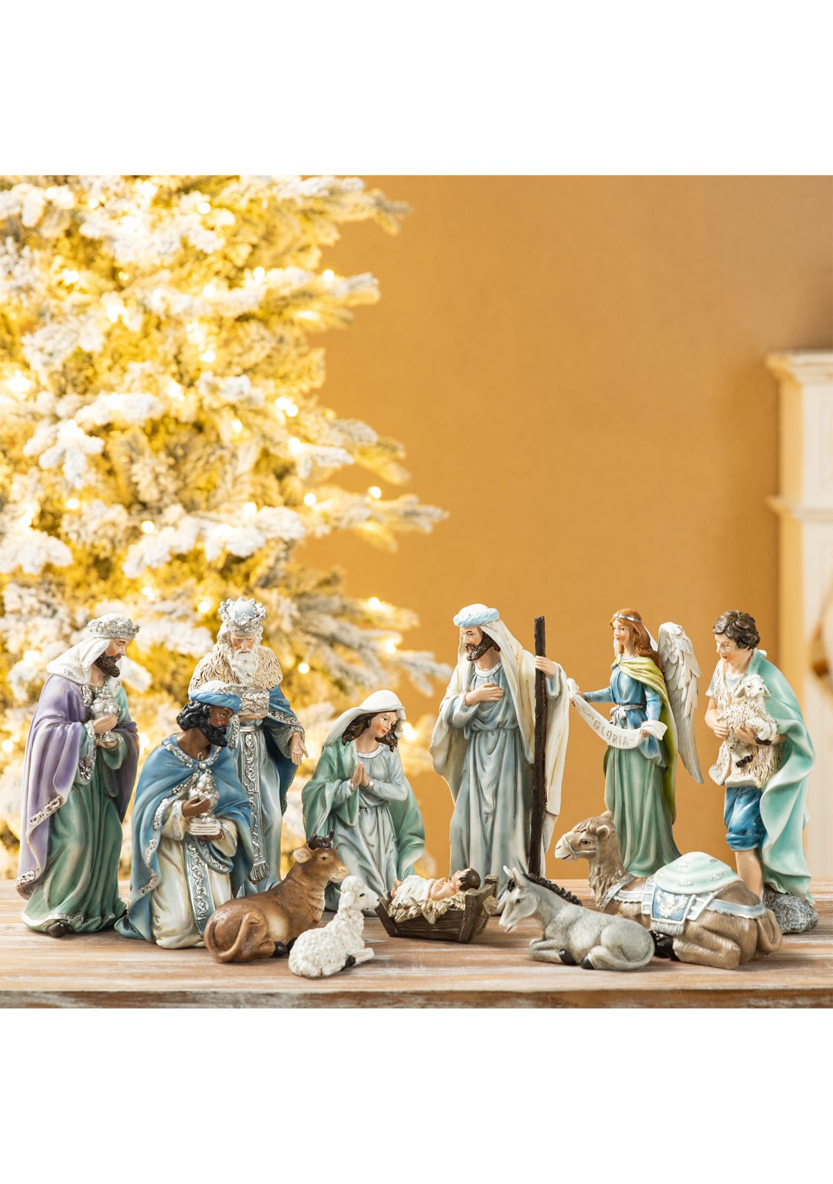 12pcs Deluxe Blue Resin Nativity Figurine Set
