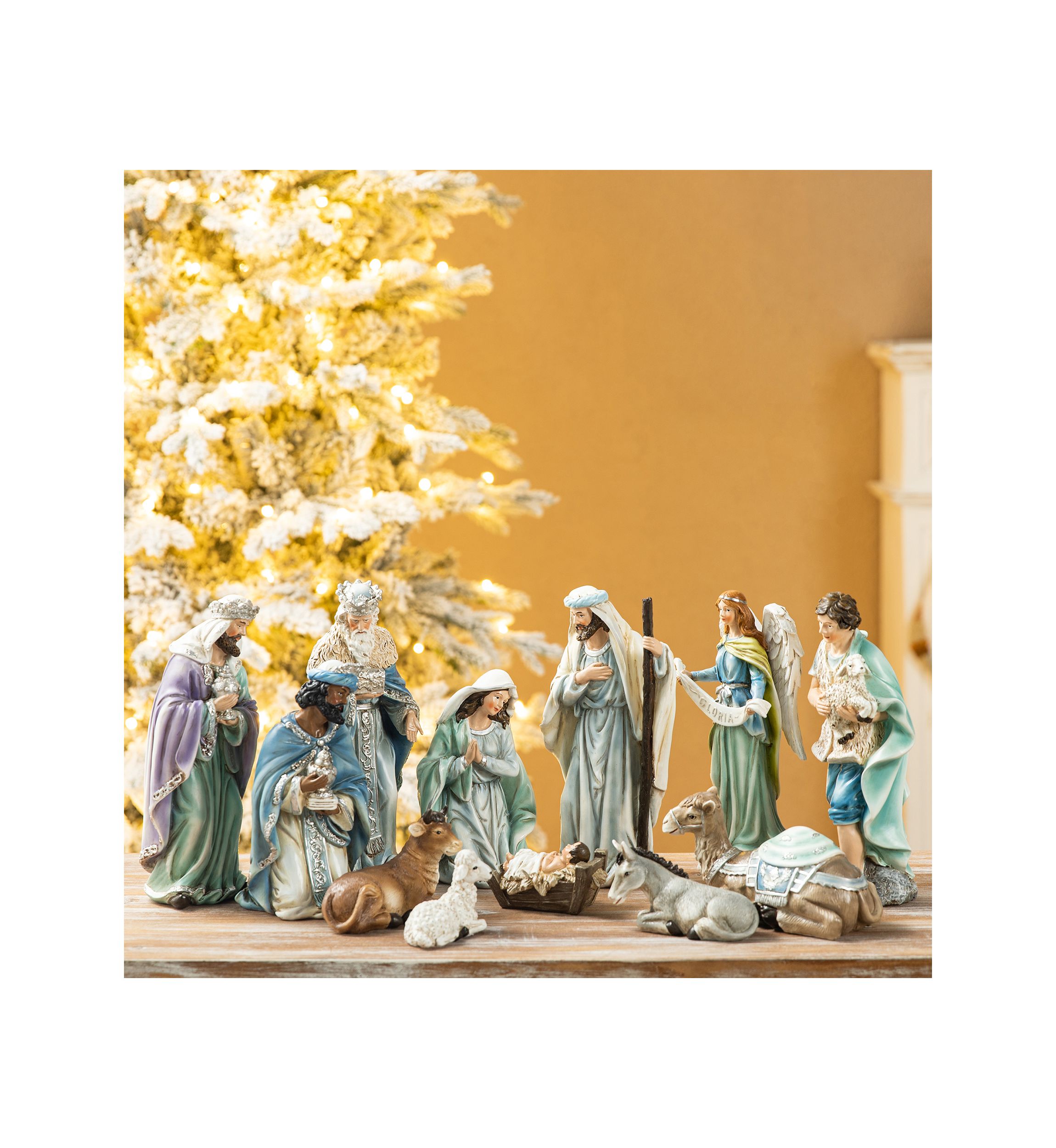 12pcs Deluxe Blue Resin Nativity Figurine Set