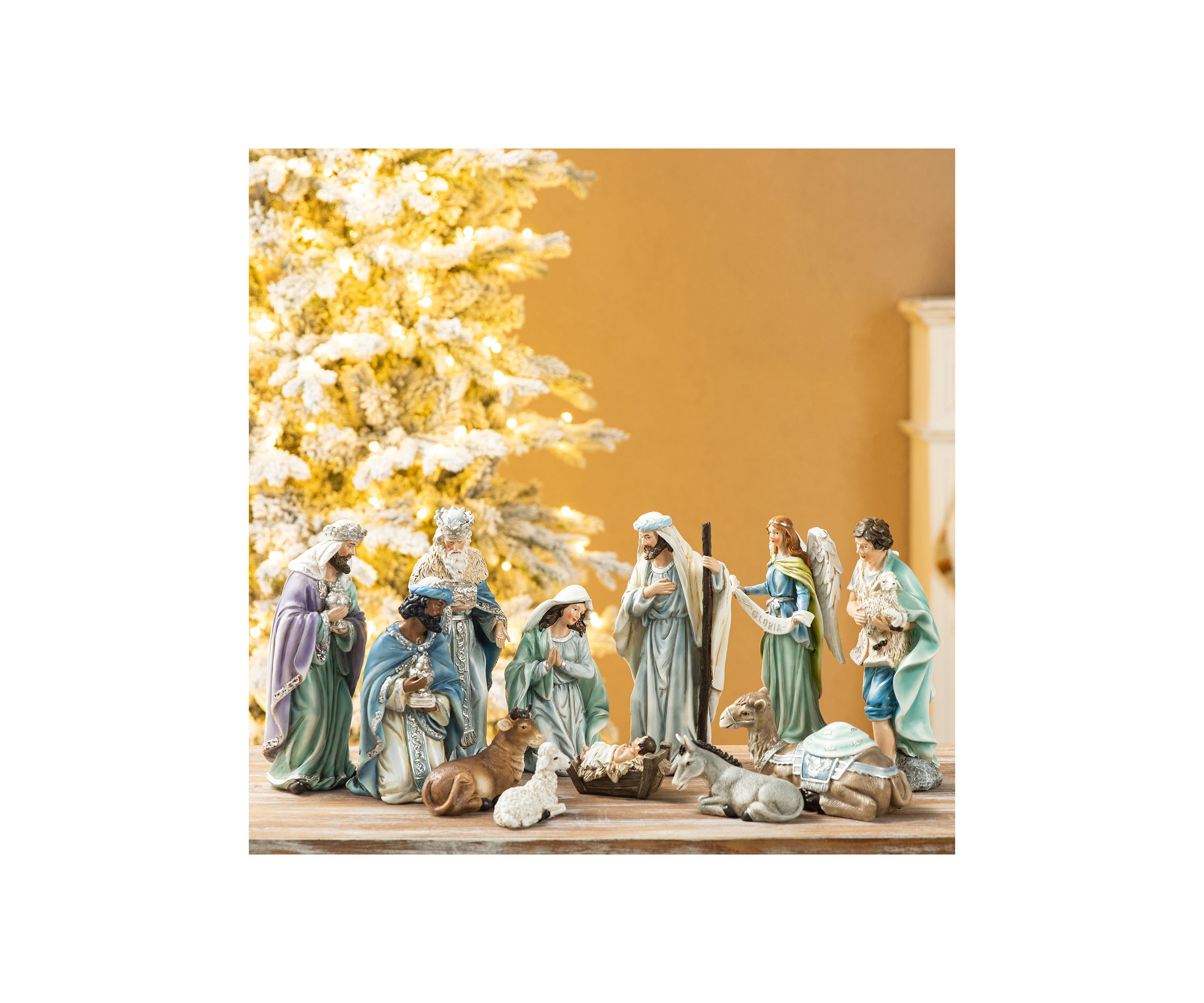 12pcs Deluxe Blue Resin Nativity Figurine Set