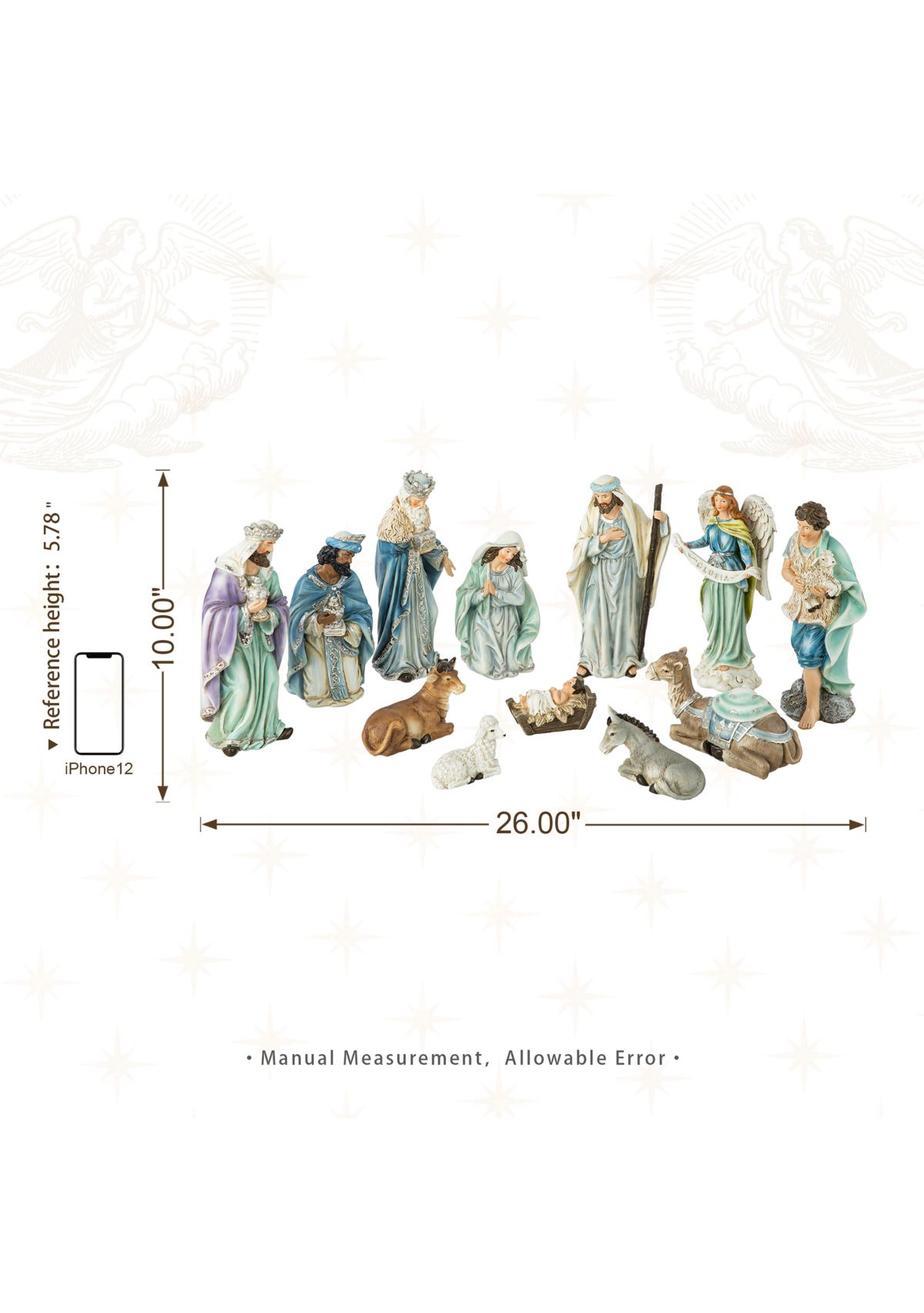 12pcs Deluxe Blue Resin Nativity Figurine Set