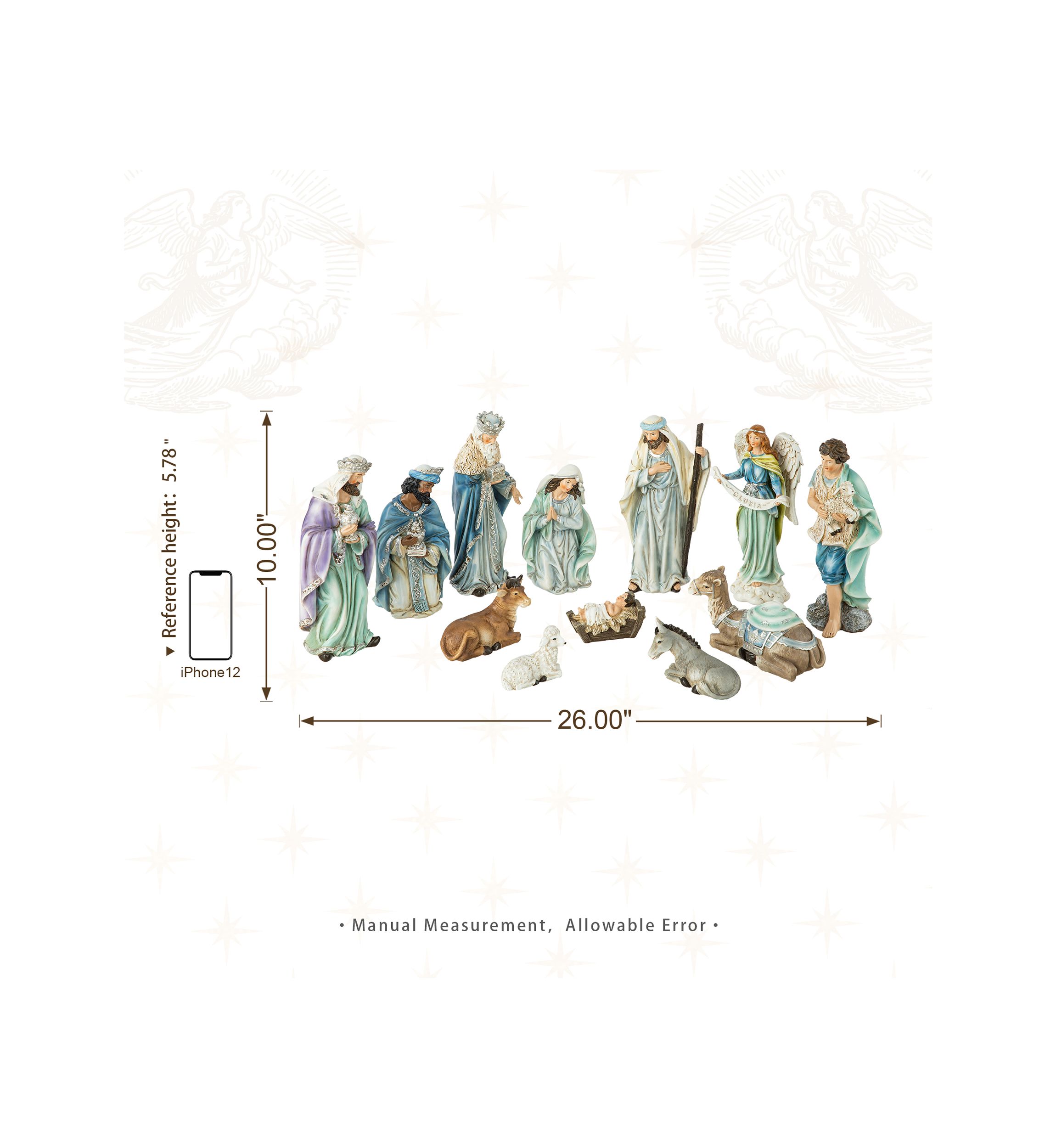 12pcs Deluxe Blue Resin Nativity Figurine Set