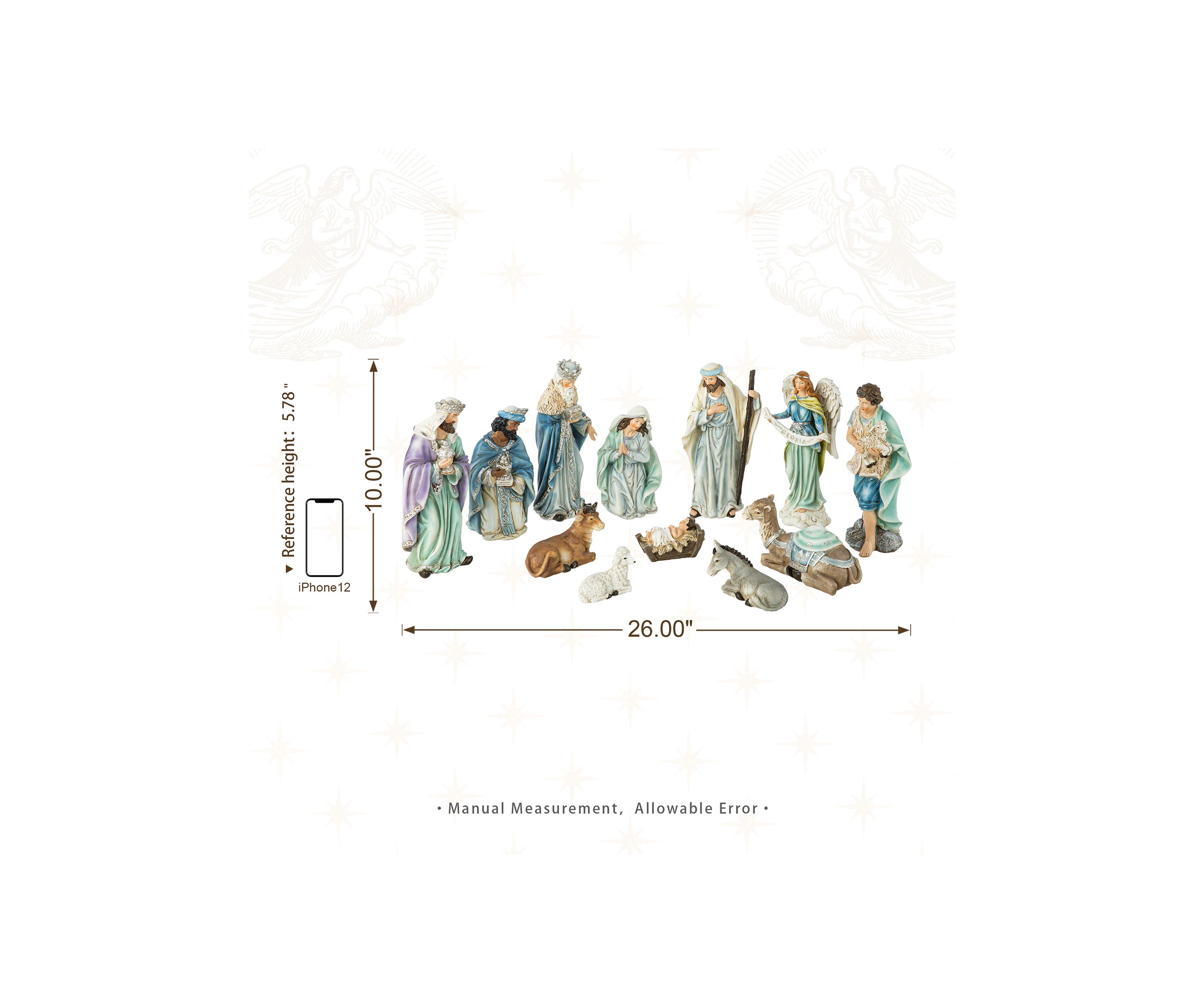 12pcs Deluxe Blue Resin Nativity Figurine Set