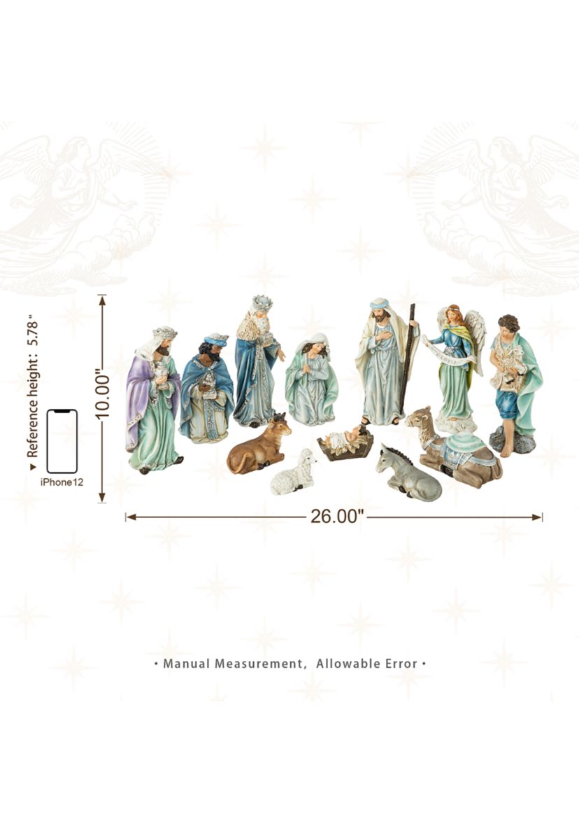 12pcs Deluxe Blue Resin Nativity Figurine Set