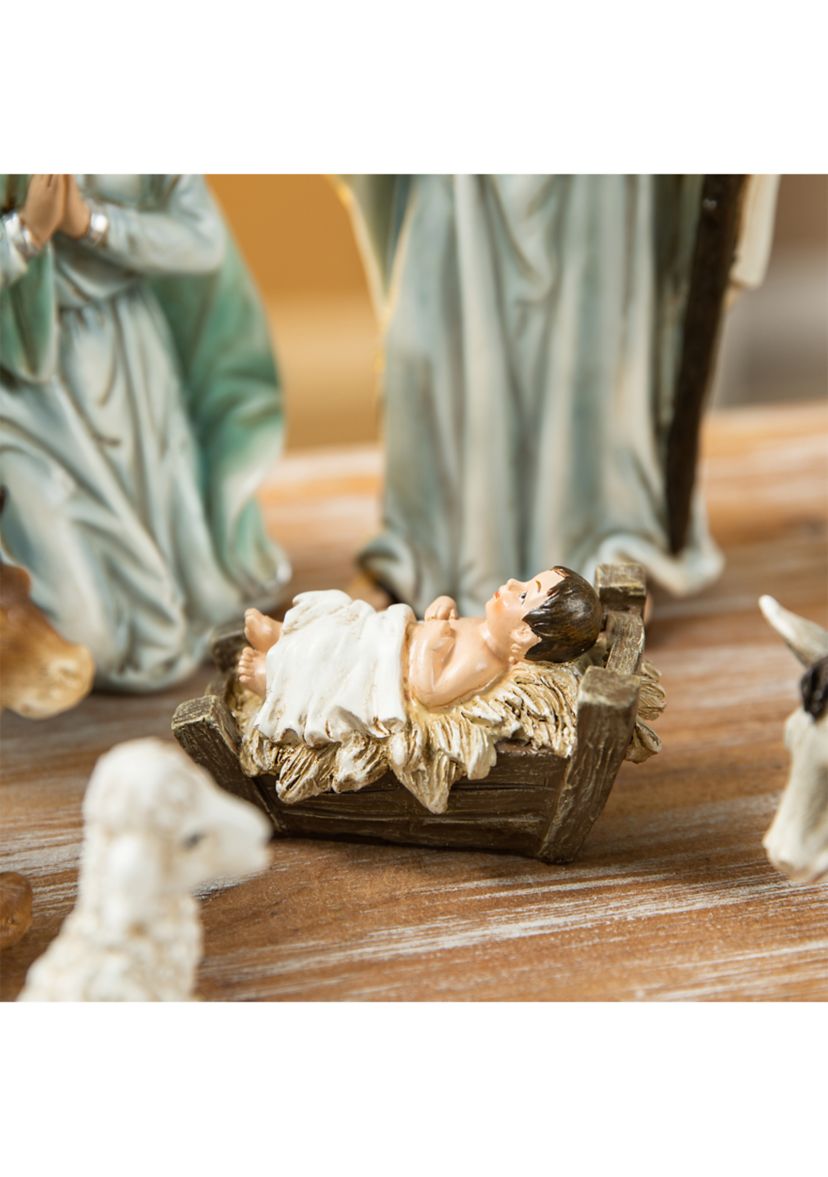 12pcs Deluxe Blue Resin Nativity Figurine Set