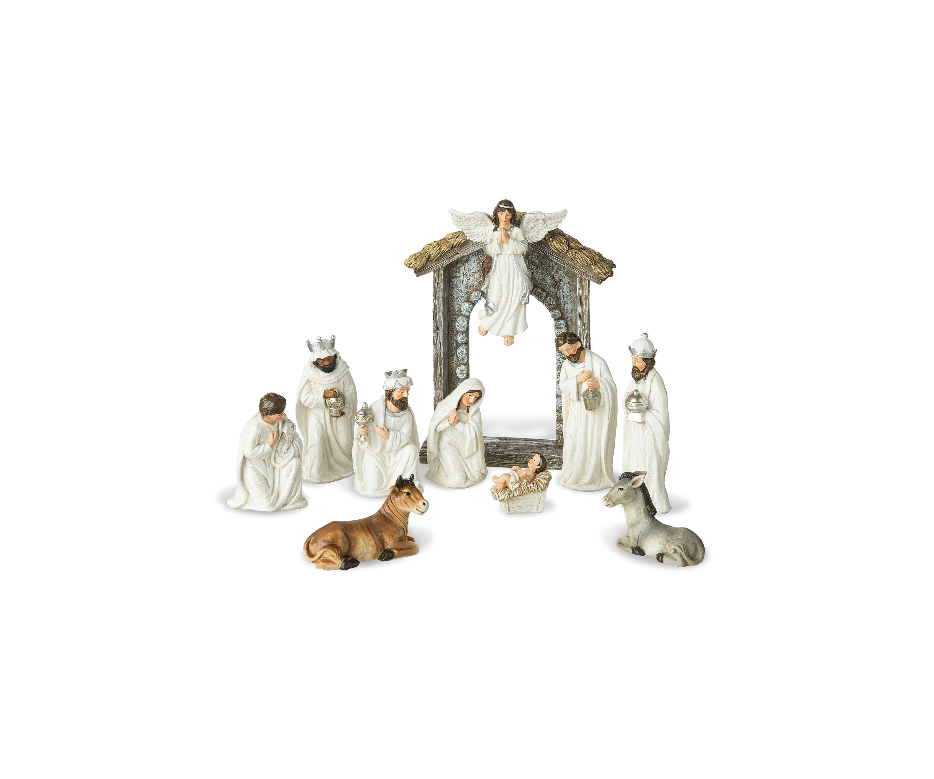 11pcs Ivory Resin Nativity Figurine Set (KD)