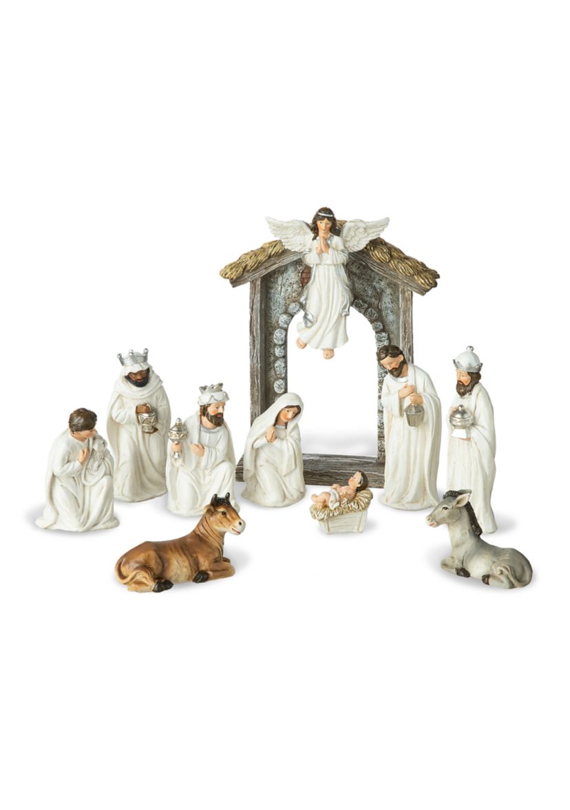11pcs Ivory Resin Nativity Figurine Set (KD)