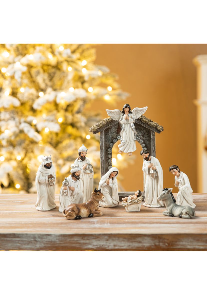 11pcs Ivory Resin Nativity Figurine Set (KD)
