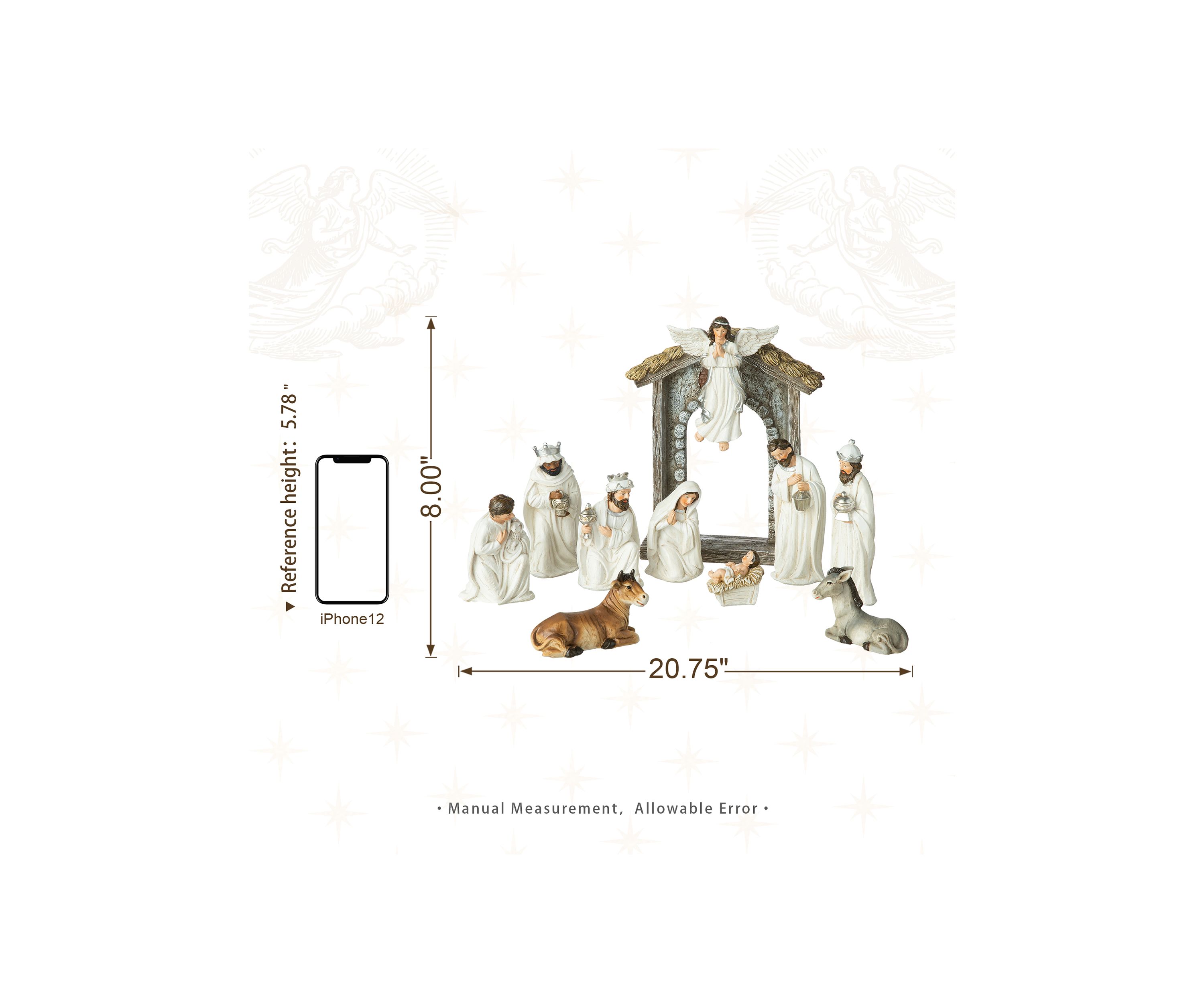 11pcs Ivory Resin Nativity Figurine Set (KD)