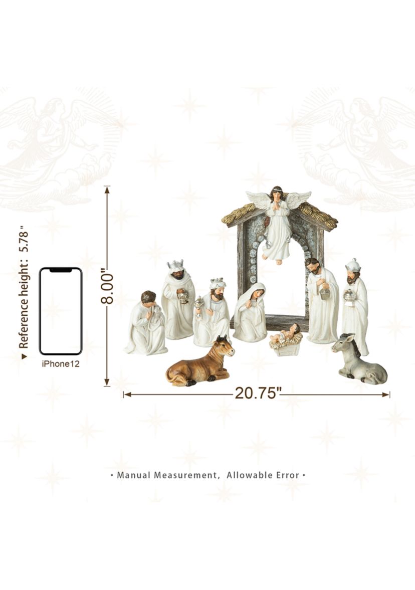 11pcs Ivory Resin Nativity Figurine Set (KD)