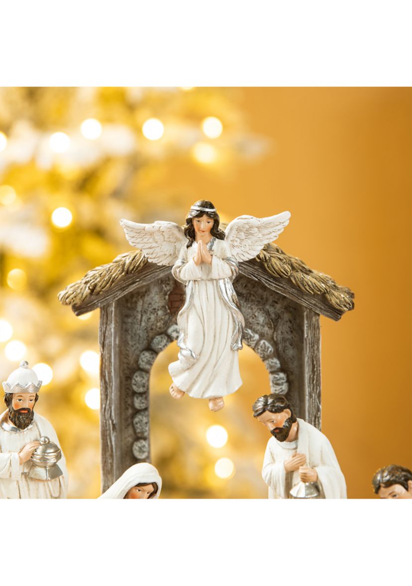 11pcs Ivory Resin Nativity Figurine Set (KD)
