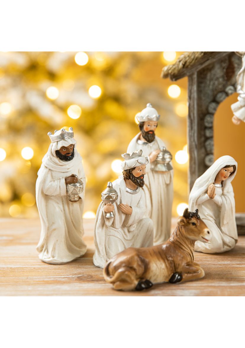 11pcs Ivory Resin Nativity Figurine Set (KD)