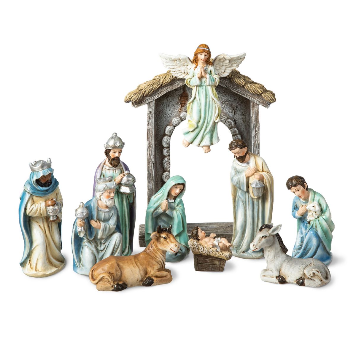 11pcs Deluxe Blue Resin Nativity Figurine Set (KD)