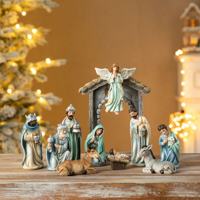 11pcs Deluxe Blue Resin Nativity Figurine Set (KD)