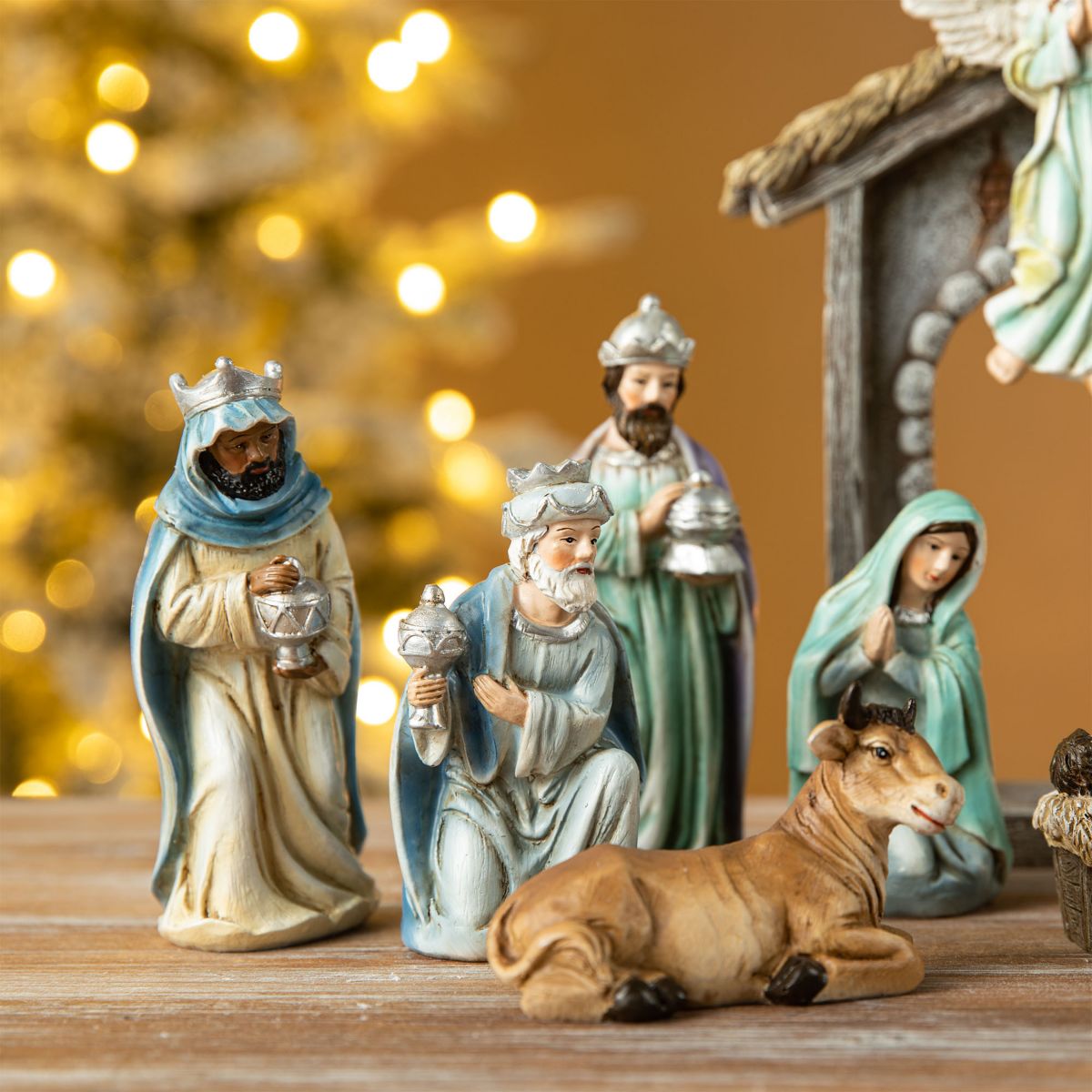 11pcs Deluxe Blue Resin Nativity Figurine Set (KD)