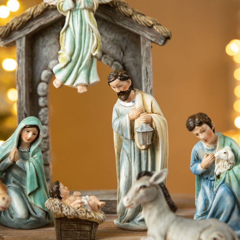 11pcs Deluxe Blue Resin Nativity Figurine Set (KD)