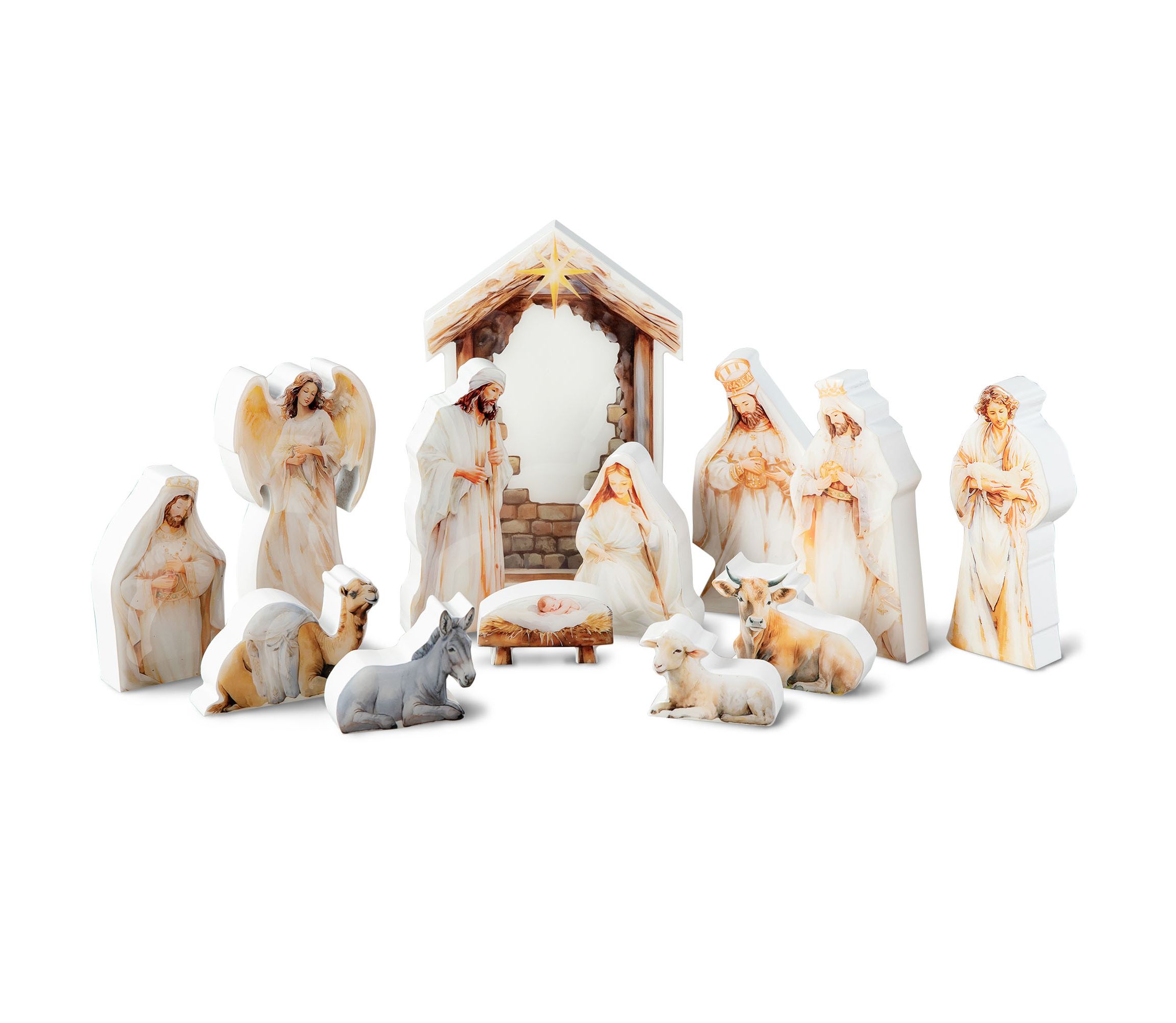 13pcs Christmas Wooden & Epoxy Resin Nativity Figurine Set