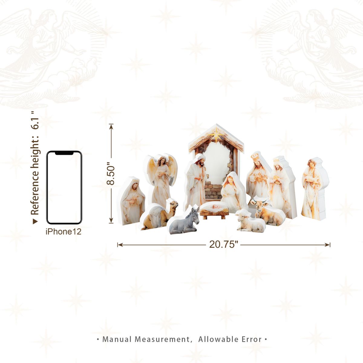 13pcs Christmas Wooden & Epoxy Resin Nativity Figurine Set