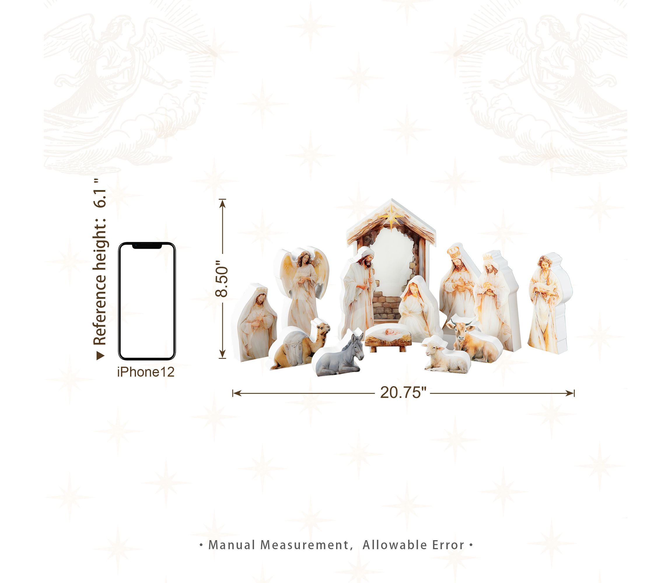 13pcs Christmas Wooden & Epoxy Resin Nativity Figurine Set