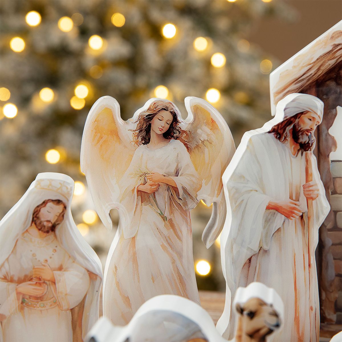 13pcs Christmas Wooden & Epoxy Resin Nativity Figurine Set