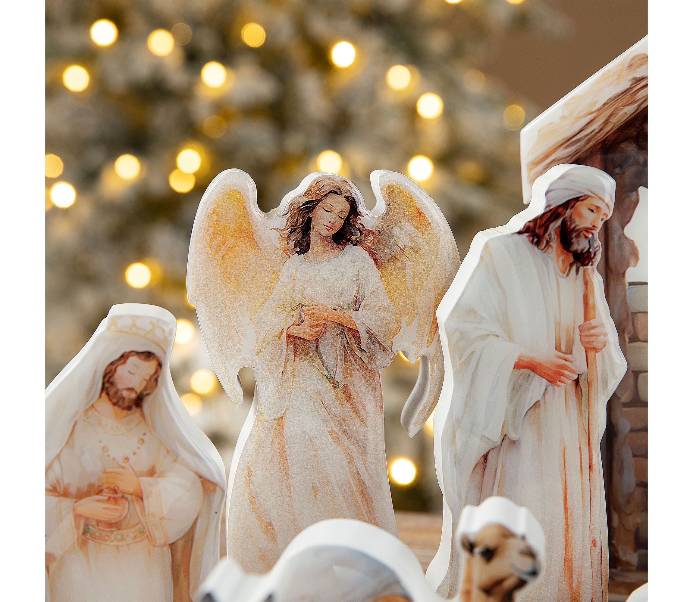 13pcs Christmas Wooden & Epoxy Resin Nativity Figurine Set